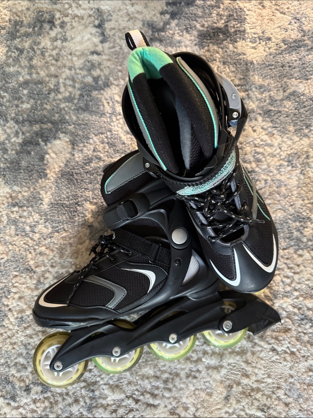 Youth Inline Roller Skates in Black with Teal Accents - Unbranded